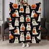 Cozy Weighted Flannel Throw Blanket Suitable for - Use - Cute Dogs & Jack-o-Lanterns on Black, Soft Warm Fleece Bedspread for Couch, Bed, Travel, Mach