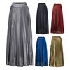 Women Maxi Skirt Elastic High Waist Pleated Golden Long Skirt Slimming Design Spring Summer Skirt Work Leisure Travel Wear