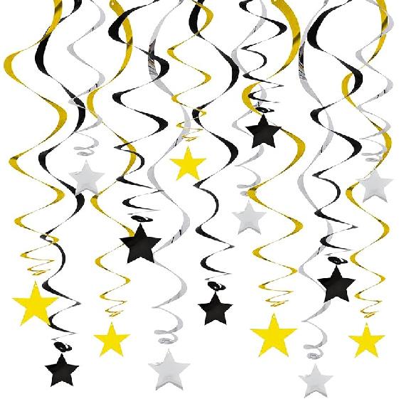 BEISHIDA Silver Star Hanging Swirl Decorations,Hanging Silver Party Supplies for Graduation Wedding Baby Shower Decorations, Pack of 15
