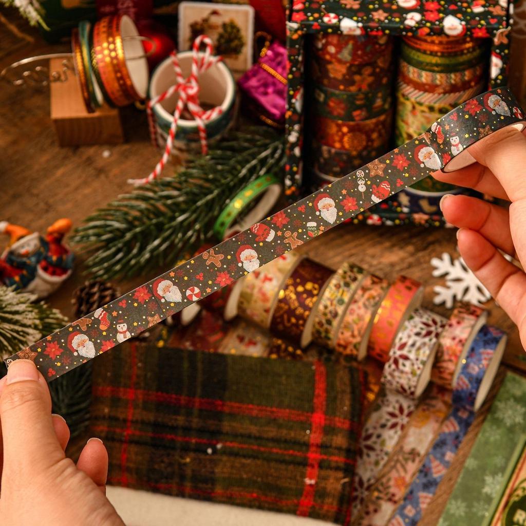 6rolls Merry Xmas Washi Tapes Set Gold Stamping Adhesive Masking Tape Christmas Decoration Stickers for Album Gift Packing