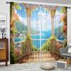 Balcony Landscape Printed Curtain for Home Decor - Rod Pocket Window Treatment for Bedroom, Kitchen, Living Room