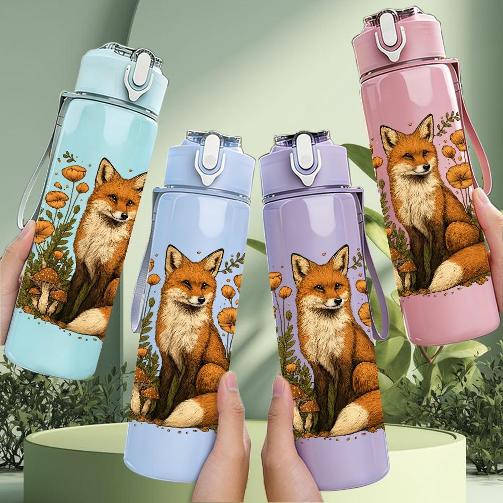 1PC Fox Floral Autumn Scene Print 750ml Color Plastic Sports Water Bottle Leakproof Flip Straw Lid Suitable for Sports Office Home Use