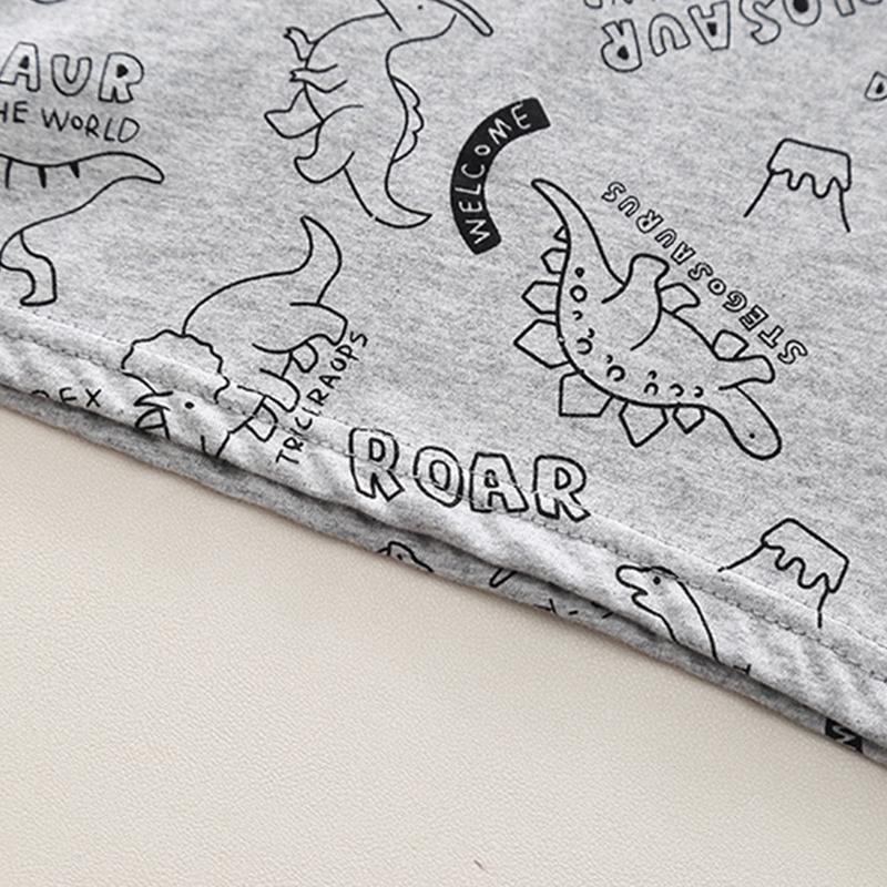 Комплект из 2 предметов для мальчиков из хлопка - футболка с коротким рукавом с мультяшным динозавром + джинсовые шорты Высококачественный повседневный наряд-6М-5Л