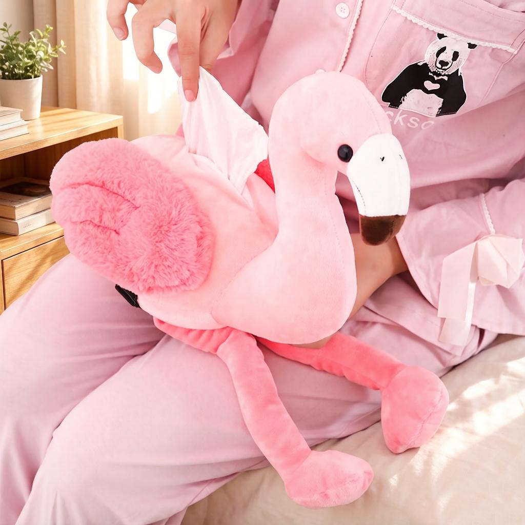 Pink Flamingo Plush Tissue Box Holder Car Usage Stuffed Cartoon Animal Plushie Decoration Gift