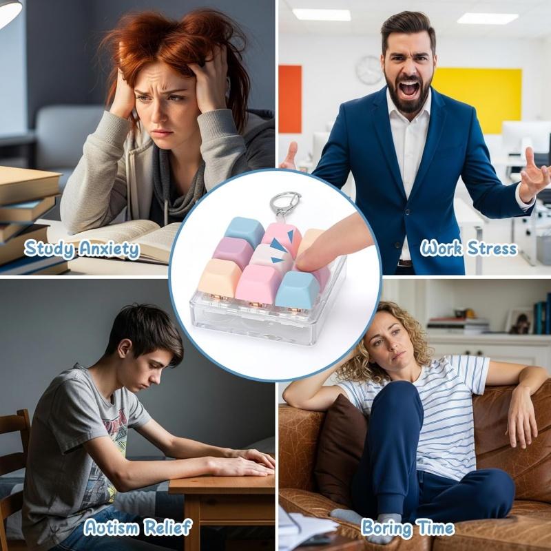 Разноцветная брелок-игрушка-антистресс Клавиатура 9-в-1 Кнопка декомпрессии Клавиатура Игрушки-кликкеры для пальцев Снятие стресса Подарки-фиджеты