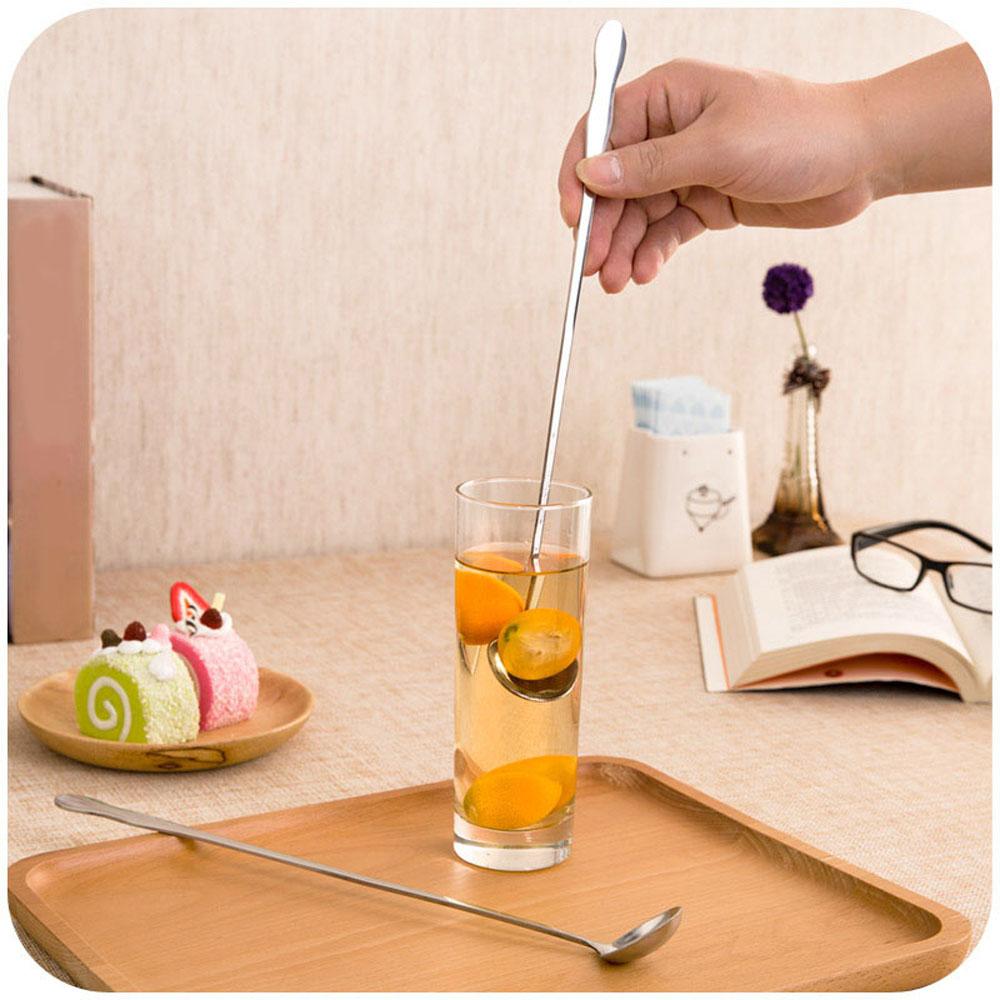 Silver Ice Cream Flatware Long Handle Honey Stir Spoon Tableware Dinnerware Dessert Scoop