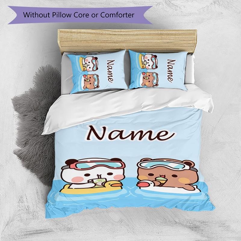 3pcs Yier BuBu Bear2 Cover Set - Personalized Name, HD Printed Bedding with 1 Cover and 2 Pillowcases - Perfect for Home Decor, Easy Care
