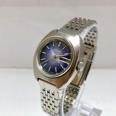 Б/у Рабочее item Женские автоматические часы Citizen День-Дата синий циферблат
