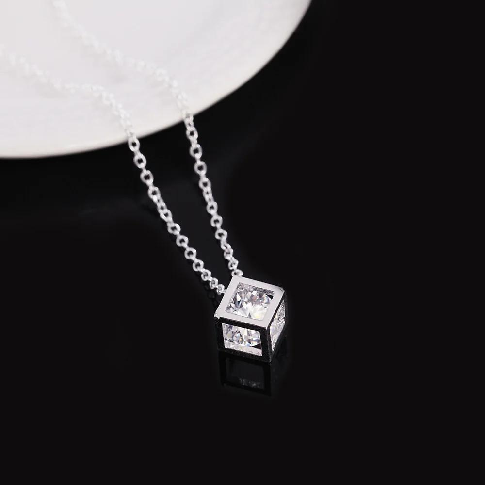 Серебряная подвеска-ожерелье 925 пробы с квадратным цирконом AAA для женщин, 18 дюймов, подарок на день рождения, свадьбу