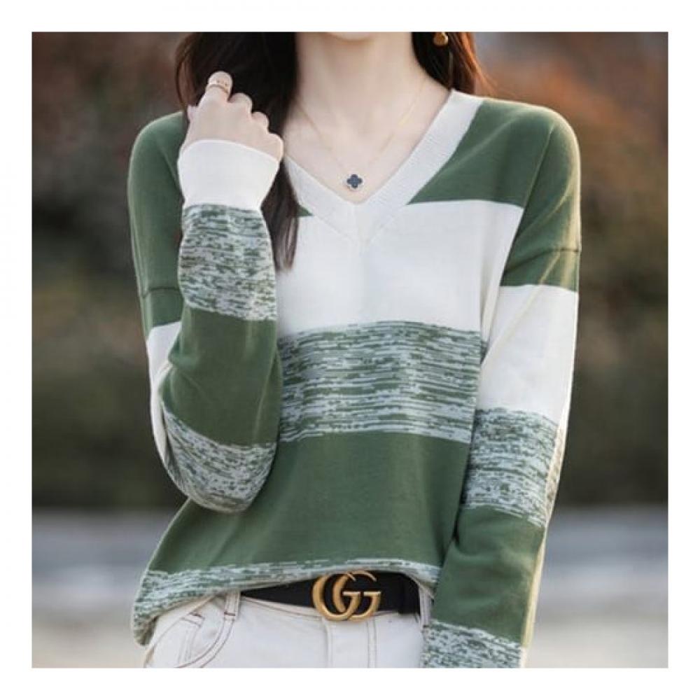 NaVaVa Women Casual STriped V Neck Long sleeVe KniT T shirT Nk2284