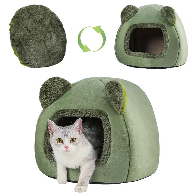 Милый плюшевый медведь, кошачий домик, гнездо Katzen, будка для щенков, маленькая собачья кровать, зимняя теплая кошачья спальная кровать, домашние животные, домики, товары для животных