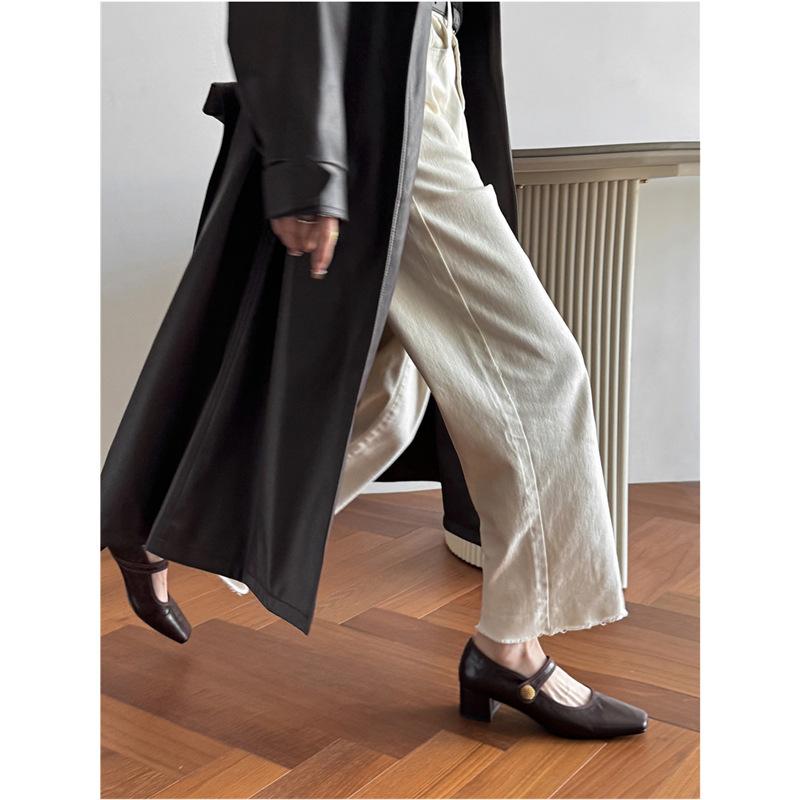 French Maillard Square Head Mary Jane Shoes 2025 Early Spring New Thick Heel One-word Buckle Single Boots Retro Women's Shoes