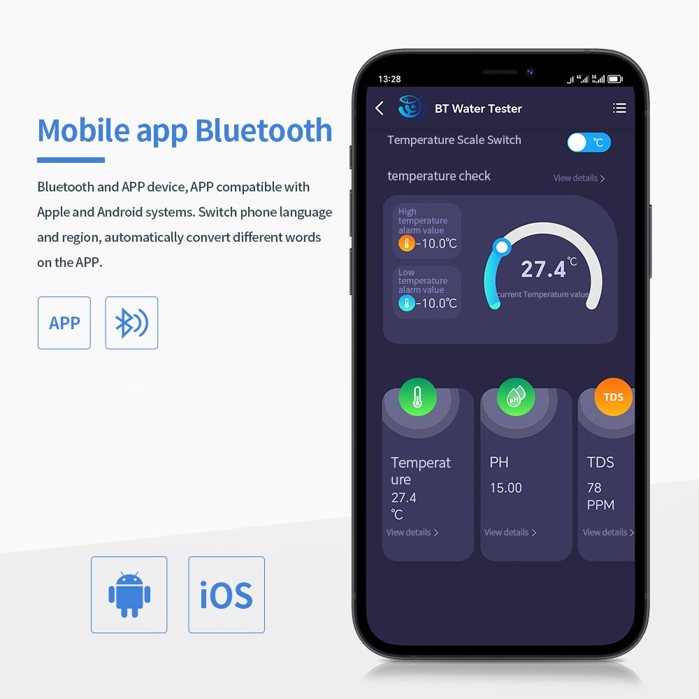 Bluetooth-приложение PH-метр 6 в 1 Тестер-монитор качества воды PH/EC/TDS/Соленость/S.G/Темп для питьевой воды, аквариумов, гидропоники