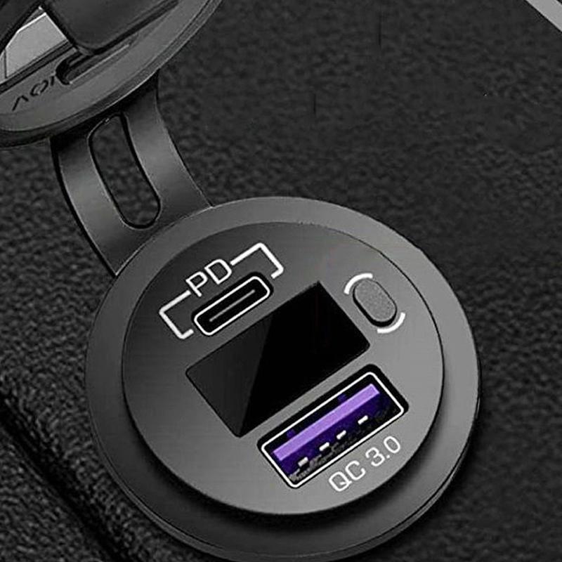 Автомобильное зарядное устройство USB C, розетка 12 В/24 В, двойная розетка USB PD3.0 QC3.0, автомобильный USB-порт со светодиодным вольтметром и выключателем для моторной лодки, грузовика