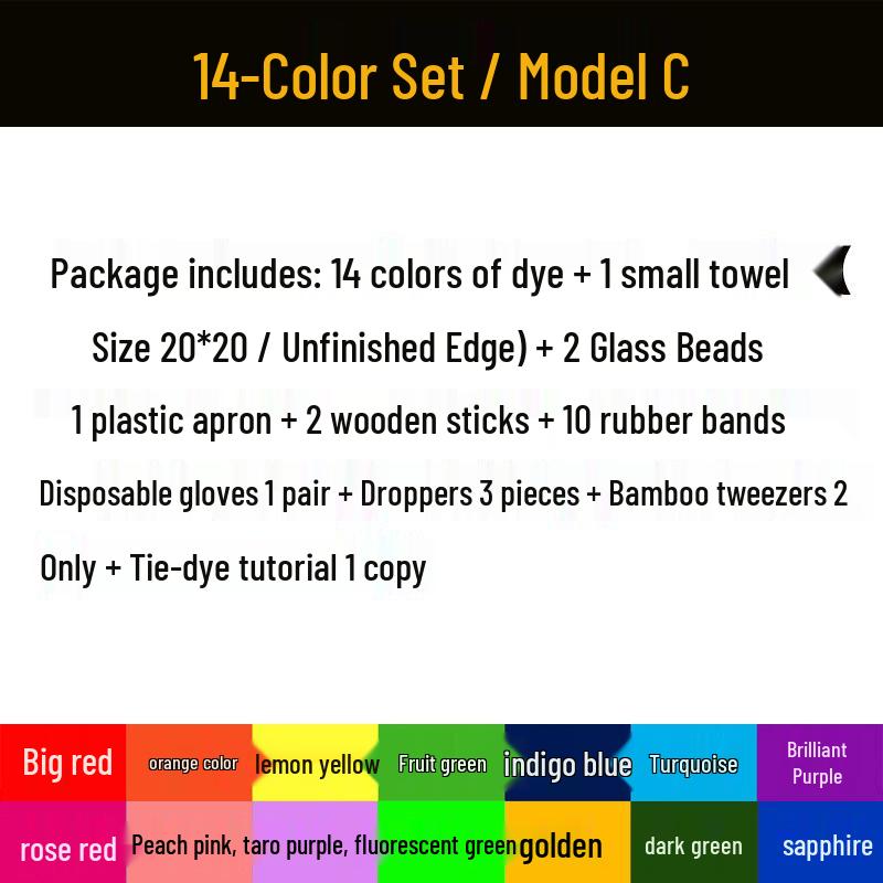 14-Color Eco-Friendly Tie-Dye Kit: Includes DIY Tools and Cold Dye Pigments, 250ML Bottles