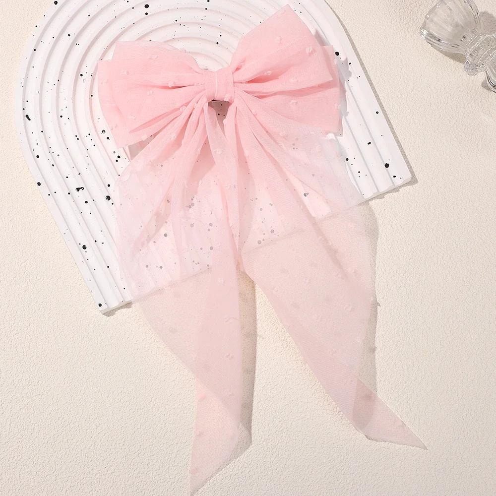 LOVEKIKI 1 шт. Заколки для волос для девочек с длинным большим бантом из атласа с плавающим эффектом для затылка, 6-дюймовый бант, в горошек, темпераментные, элегантные аксессуары для волос