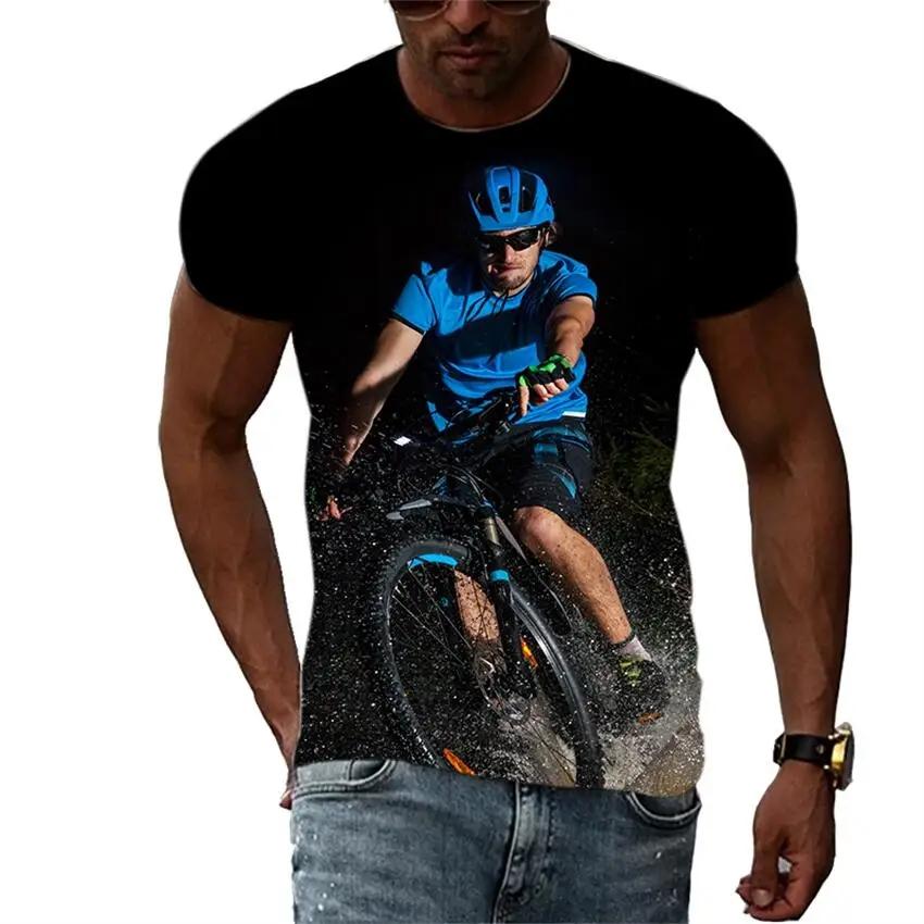 New Trend Summer Fashion Bicycle Men's T-shirt Casual Print T-shirt Hip Hop Personalized Round Neck Short Large Top