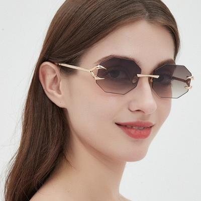 Новые женские солнцезащитные очки Fun Octagonal Trend Персонализированные оттенки Модные ретро безрамные универсальные солнцезащитные очки Sunshade