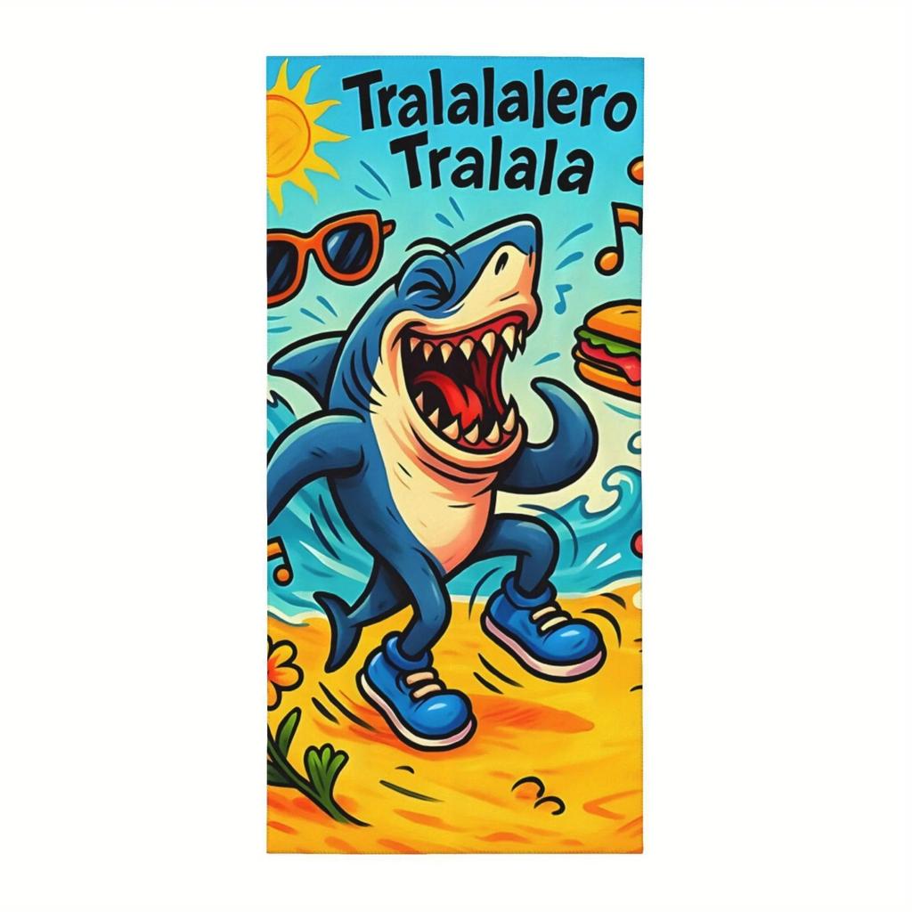 Пляжное полотенце Tralalero Танцующая Акула 2D Односторонний Принт Цветной Домашний Аксессуар Игривая Летняя Тема Прочное Полотенце для Пляжа и Бассейна