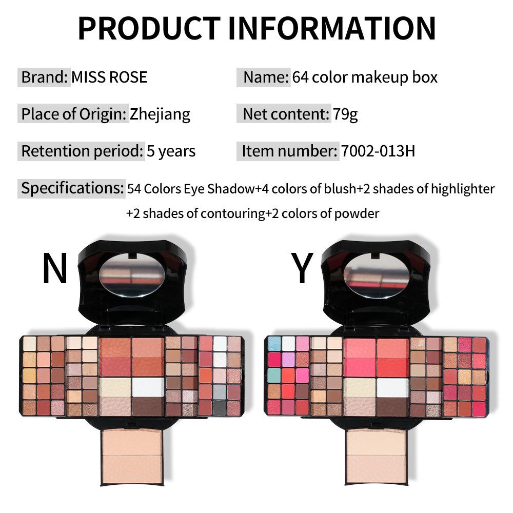 MISS ROSE 64-в-1 Изысканная коробка для макияжа для девочек Профессиональные наборы для макияжа Универсальная палитра румян Макияж для бровей Вечерний макияж