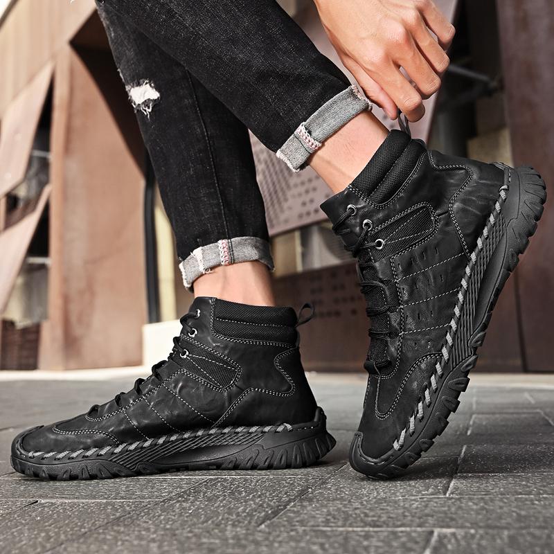 Мужские высокие повседневные туфли на шнуровке из кожи, кроссовки, большие размеры 39-46