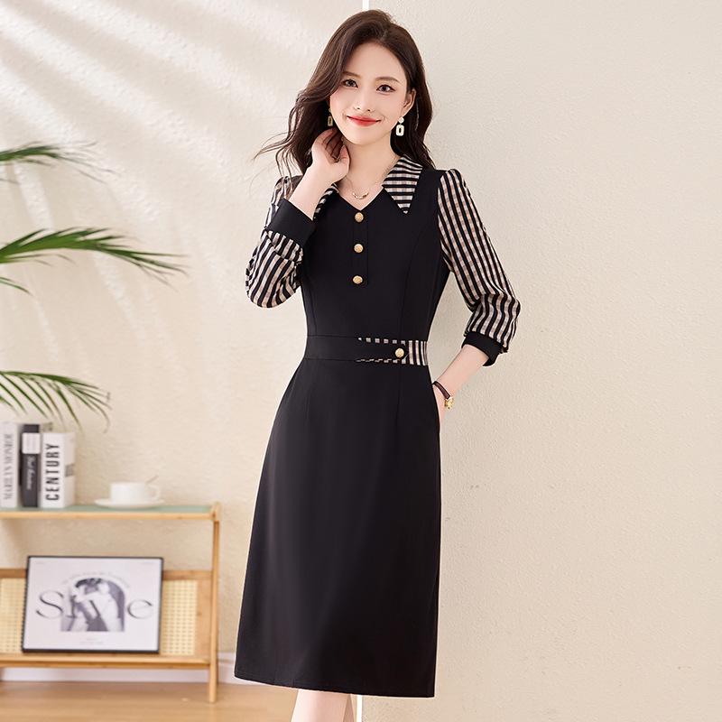 Весеннее клетчатое платье 2025: Женская стильная рубашка с отложным воротником, большого размера, с приталенным дизайном пэчворк (LX256)