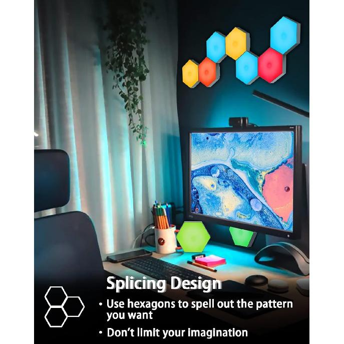 Hexagon Led Lights, Smart DIY Hexagon Wall Lights with Remote, Dual Control Hexagonal LED Light Wall Panels with USB-Power, Geometry Hex Lights Touch