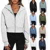 European and American Women's Hooded Zipper Short Casual Fleece-lined Long Sleeve Sweatshirt