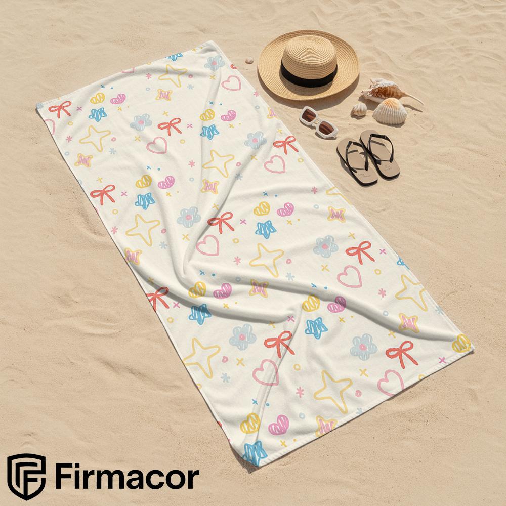 Doodle Bow Heart Star Cartoon Anime Beach Towel Microfiber Quick Dry Super Absorbent Soft Bath Towel for Kids Adults Travel