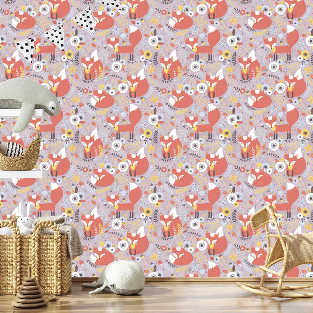 Wallpaper Fairytale foxes with flowers for living room and bedroom 50x1000