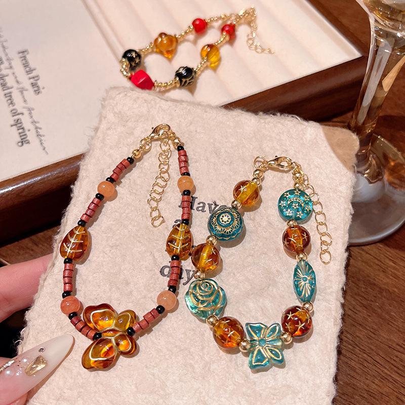 Винтажный браслет из золотистых стеклянных бусин в китайском стиле