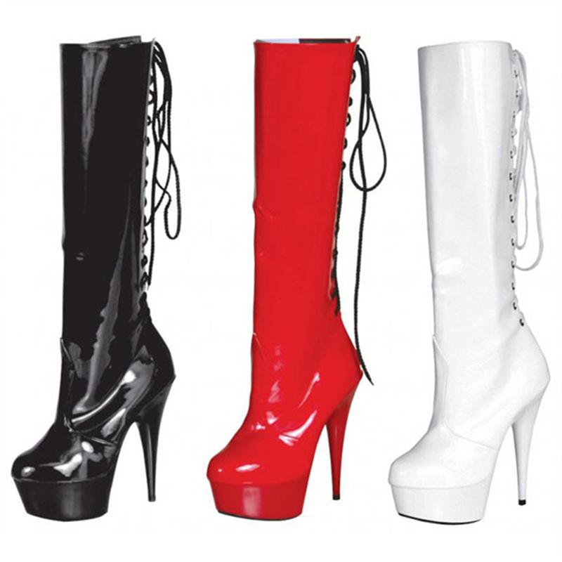 Осенне-зимние новые модные сапоги на толстой подошве среднего размера, высокие черные осенне-зимние модные сапоги с круглым носком на очень высоком каблуке 15 см