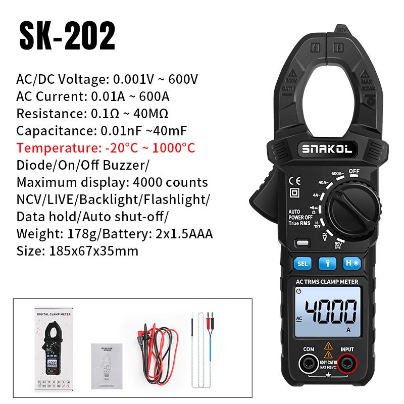 Цифровой токоизмерительный клещевой мультиметр SNAKOL 600A AC/DC Измеритель тока и напряжения Диод NCV Детектор напряжения Профессиональные инструменты электрика