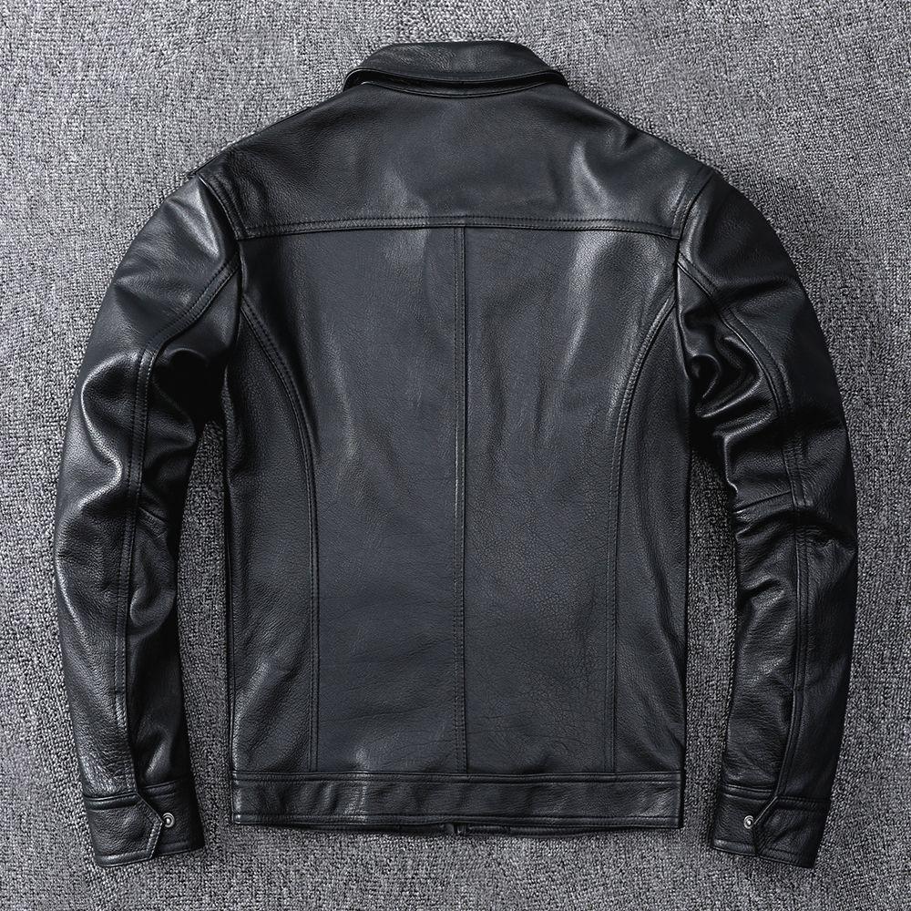 Куртка из натуральной кожи из чистой коровьей кожи для мужчин, мотоциклетная, короткая, с лацканами, многокарманная кожаная куртка