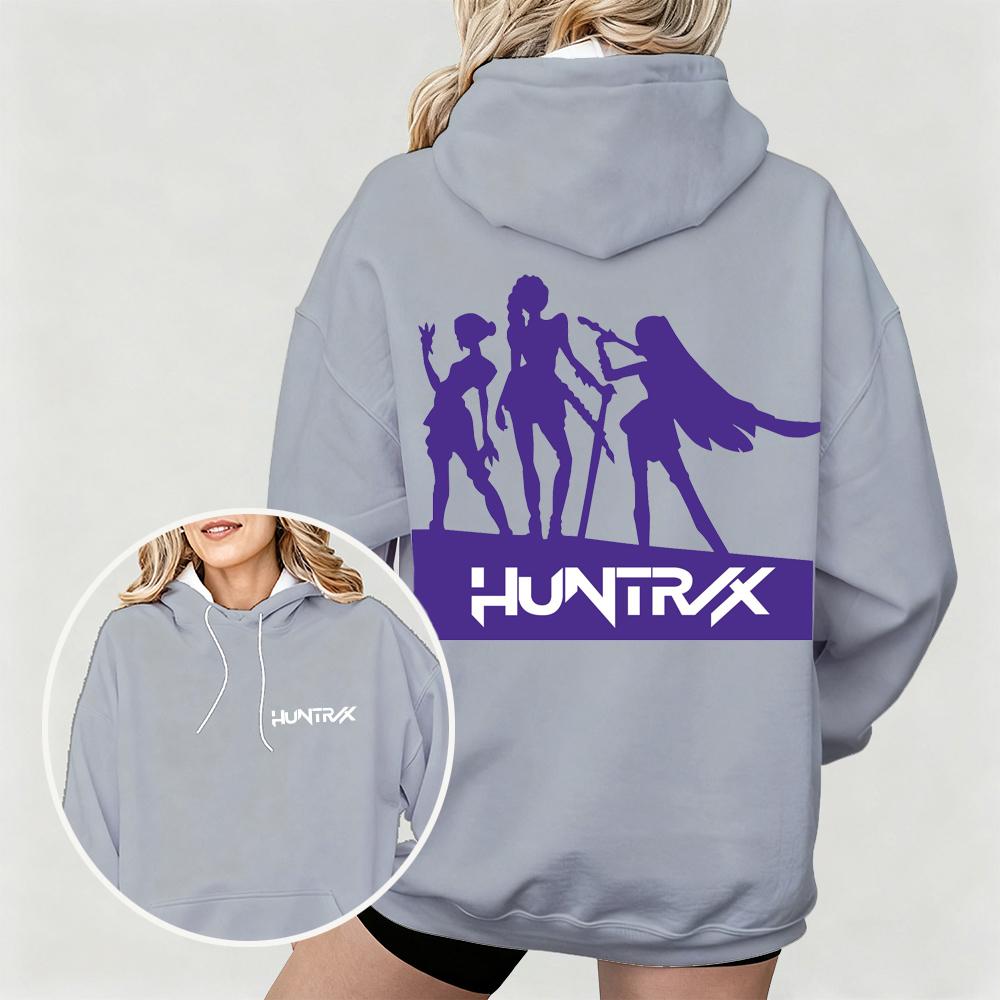 Женская толстовка K-Pop Охотники на демонов с принтами силуэтов группы HUNTRX Уютная для осенне-зимних повседневных нарядов для фанатской коллекции