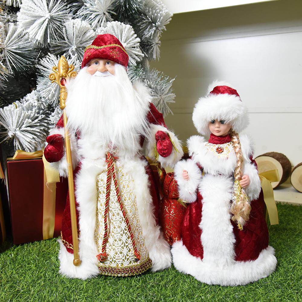 Санта-Клаус, Снегурочка, ведро для конфет с сумкой для хранения музыки, плюшевая кукла, рождественские украшения, подарки, новогодние украшения, декор