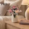 Faux Fern Leaves Artificial Rose Flowers Bouquet for Wedding Bridal, Fake Light Luxury Floral Arrangement Home Decoration And Photography Props,