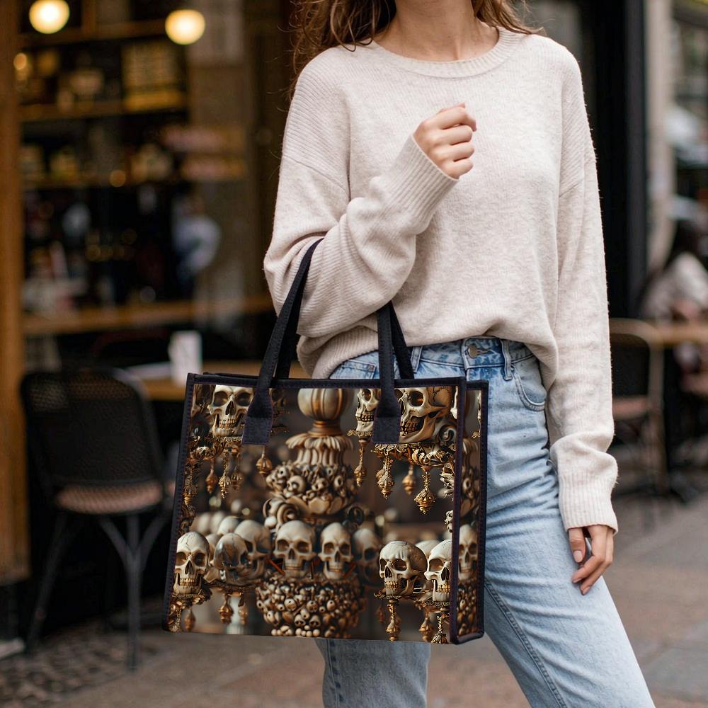 Gothic Skull Pattern Tote Bag for Daily Shopping Commute Casual Shoulder Bag