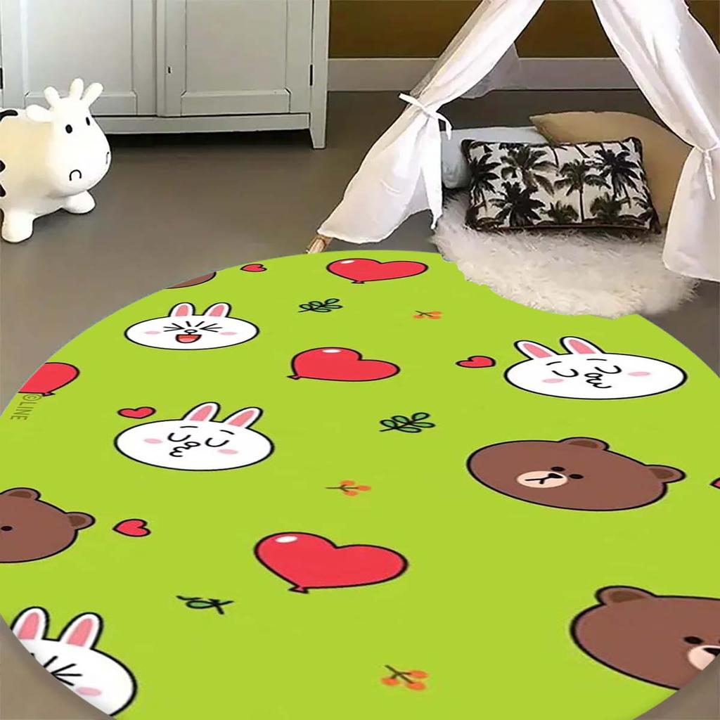 Line Friends Brown Sally Round Rug Cute Cartoon Pattern Circular Carpet Soft Anti-Slip Mat for Kids Room Playroom