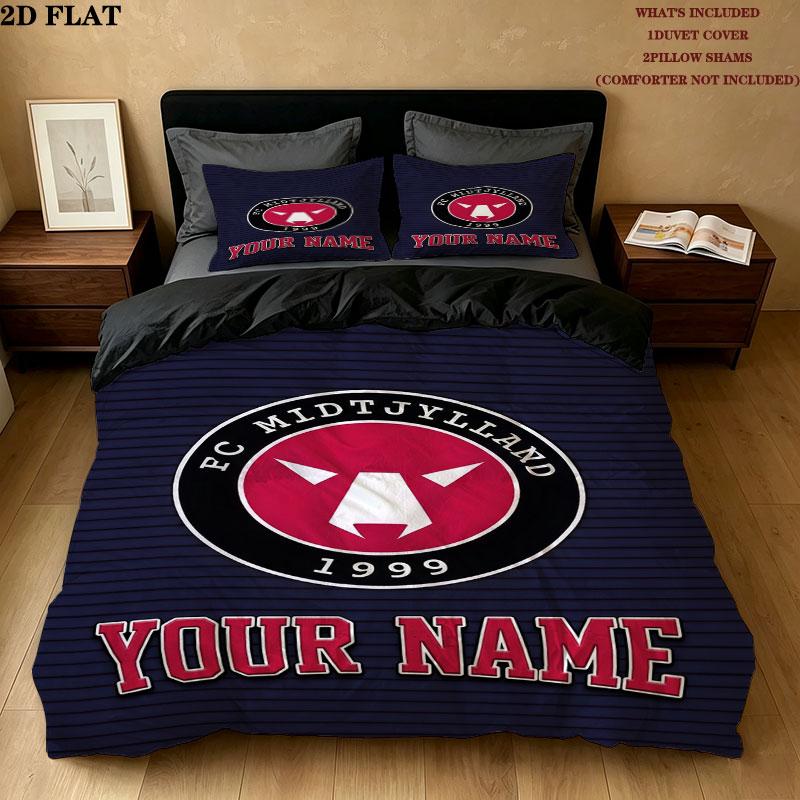 Midtjylland Fodboldklub Bedding Quilt Set Quilt Cover Pillowcase Home Decoration Birthday Gift (1 * duvet cover + 2 * pillowcase, without core)
