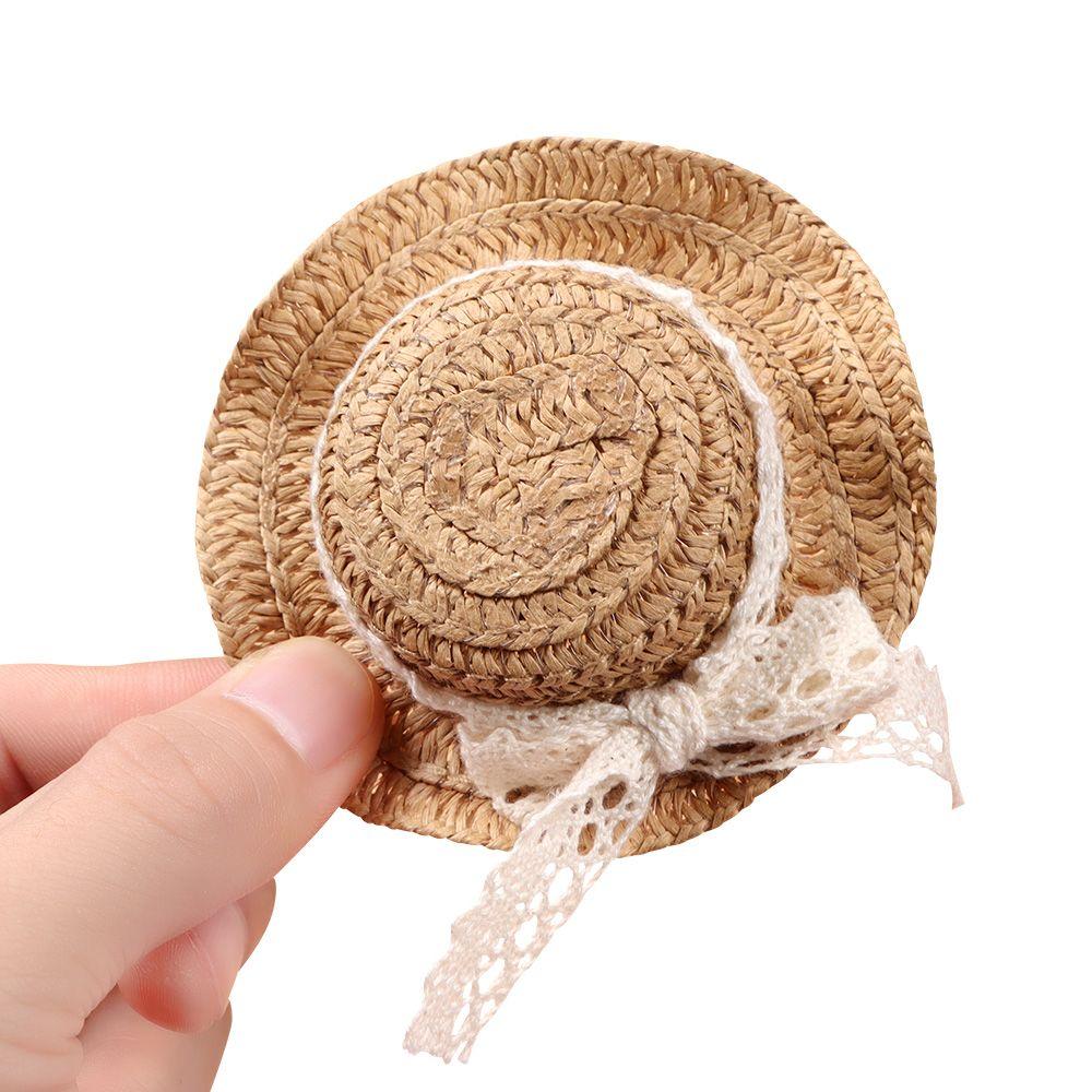 Ручная работа для куклы 1/12, кружевной бант, плетеные вручную шляпы, аксессуары для кукольной шляпы, соломенная шляпа, украшение для кукольного дома