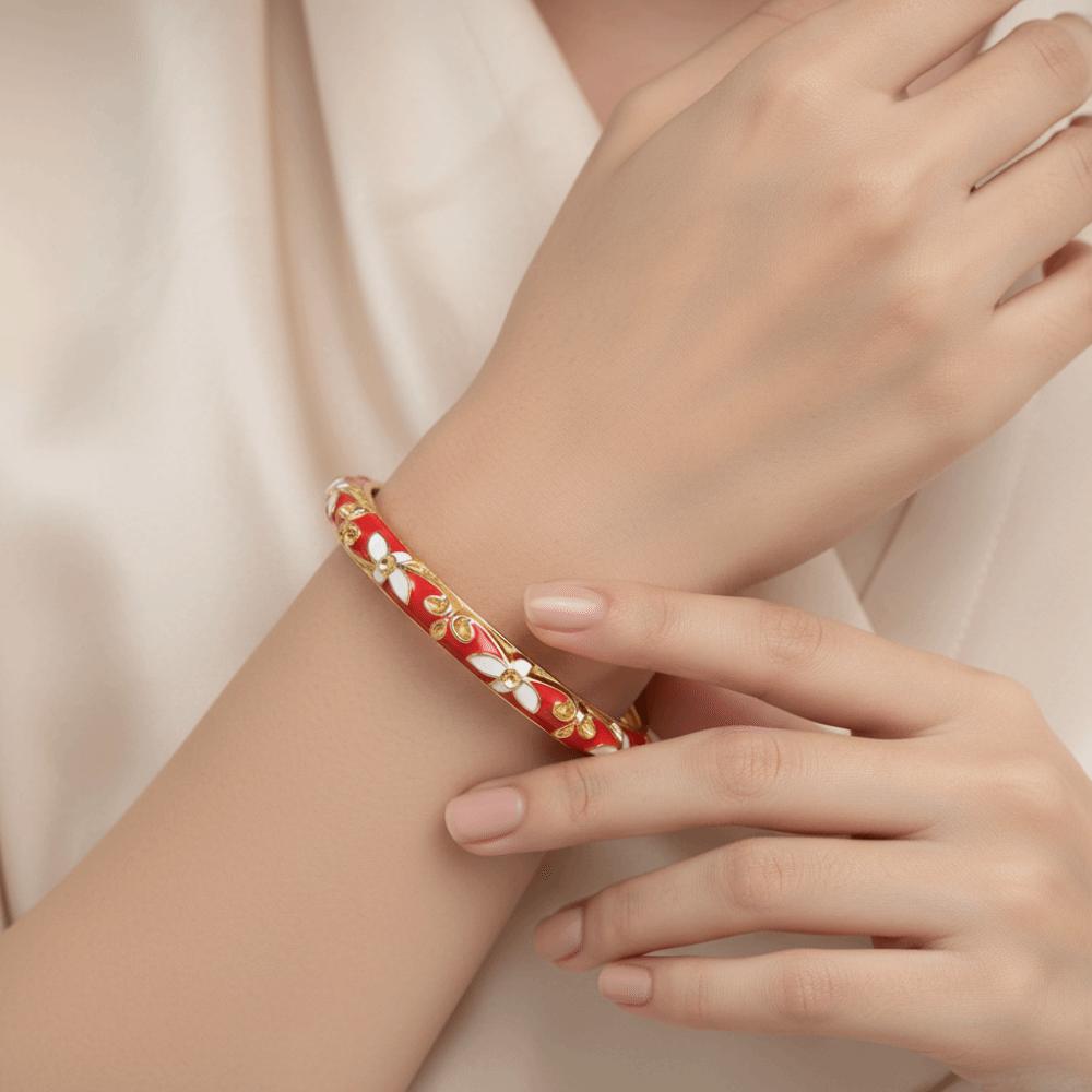 Enamel Vintage Cloisonne Bangle Traditional Chinese Chinese Flower Bangle Floral Ethnic Women's Hand Bracelet