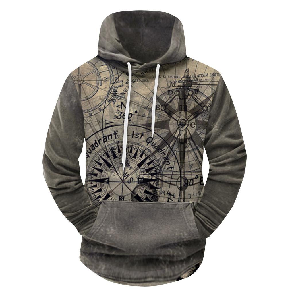 Модный свободный мужской и женский свитер с капюшоном с длинным рукавом и принтом