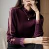 Autumn Winter Ruffle Trim Knit Top Slim Fit Base Layer Women Mesh Lace Patch Layering Shirt
