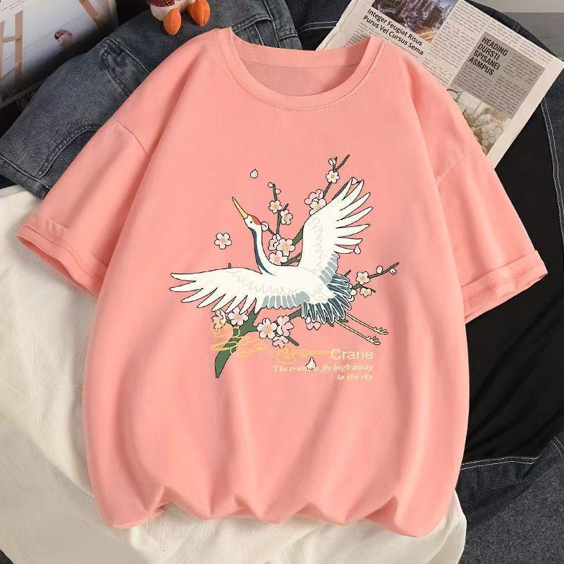 2024 Девушка Женщины Мультфильм Футболка Милые Футболки Хлопок Короткий Рукав Принт Топы