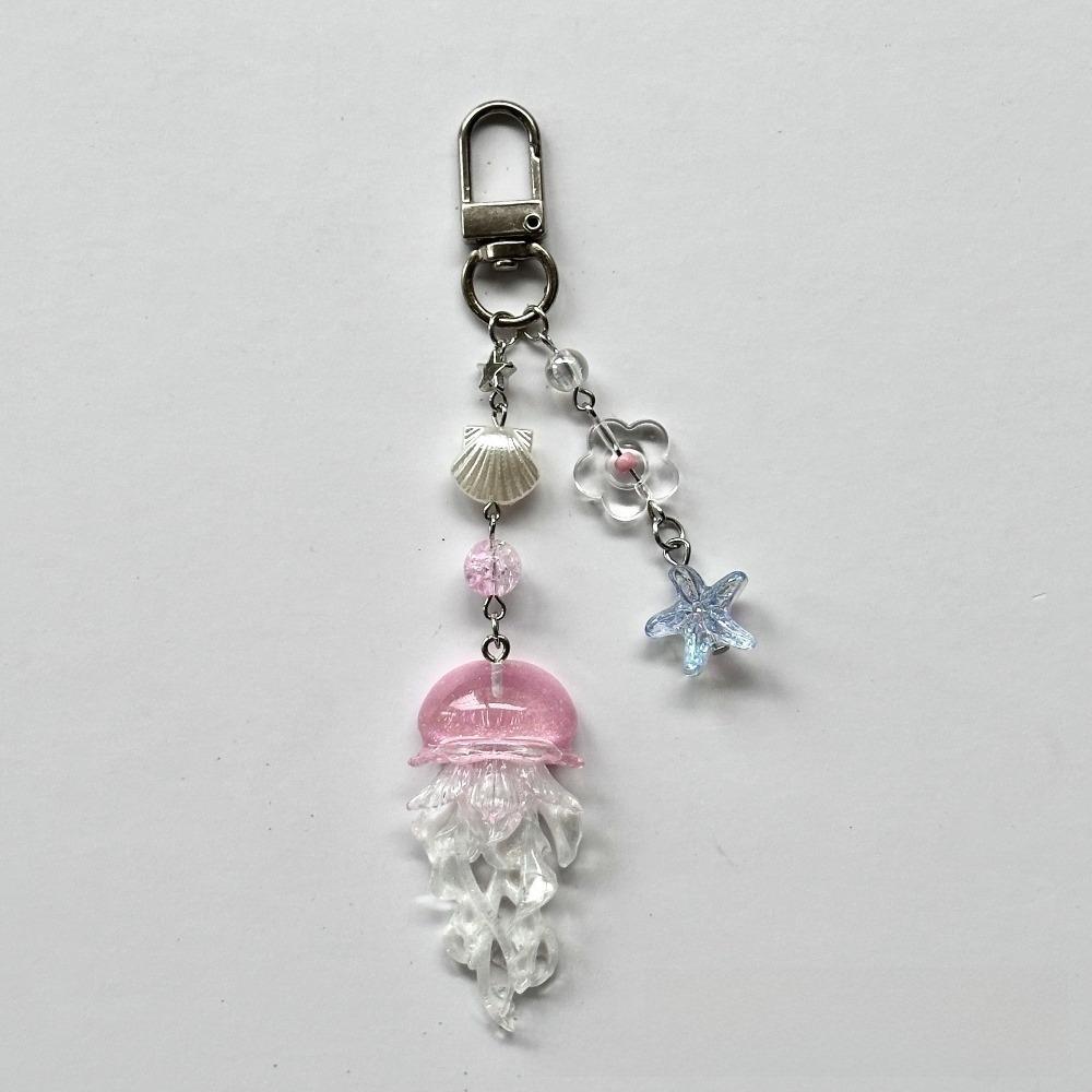 Ocean Theme Jellyfish Pendant Keychain Starfish Seashell Cellphone Lanyard  Camera