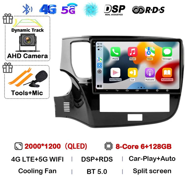 Android 14 Auto Carplay Автомобильное радио для Mitsubishi Outlander 3 III GF0W GG0W 2018 2019 2020-2022 Мультимедийный плеер Навигация GPS