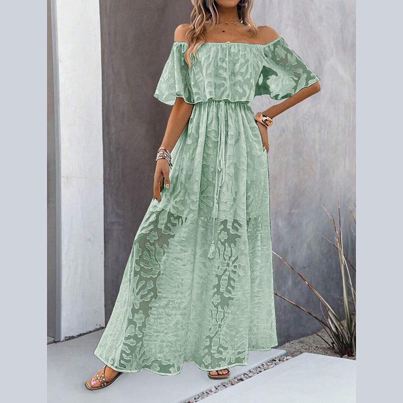 Женское летнее повседневное белое платье с открытыми плечами и вышитым кружевом с высоким разрезом