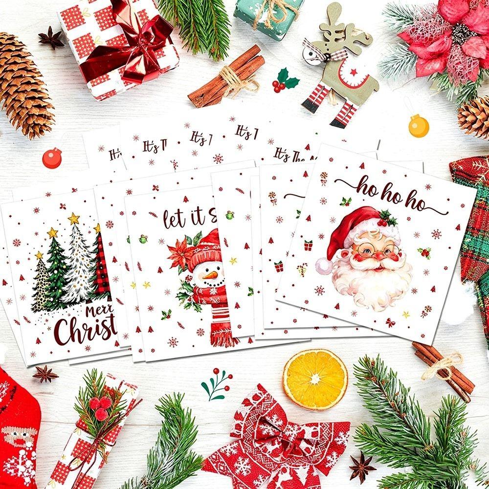 20Pcs Santa Snowman Printed Paper Napkins Square Shape Decorative Serviettes Christmas Parties