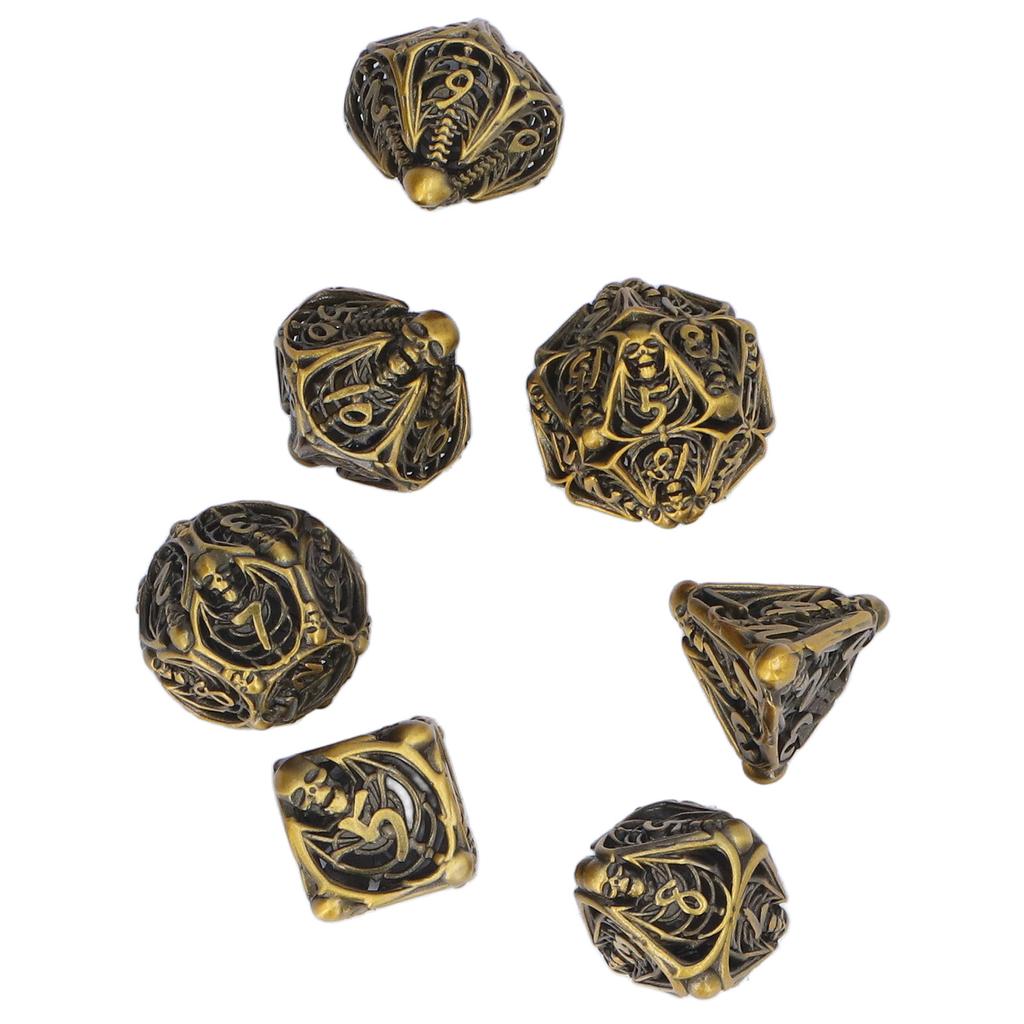 7pcs Hollow Skull Pattern Dice Portable Exquisite Metal Polyhedral Dice Set Props for Board Card